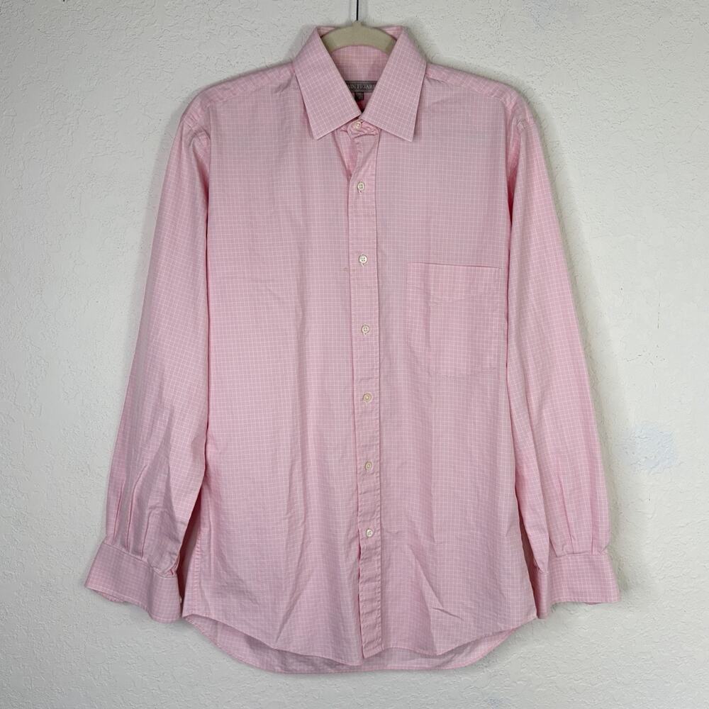 Alain Figarete Double Retors Pink Gingham Shirt Men’s Size 38/15, 100% Cotton